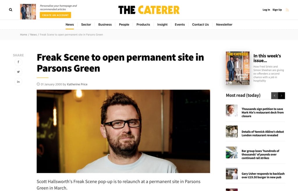 The Caterer - Freak Scene to open permanent site in Parsons Green